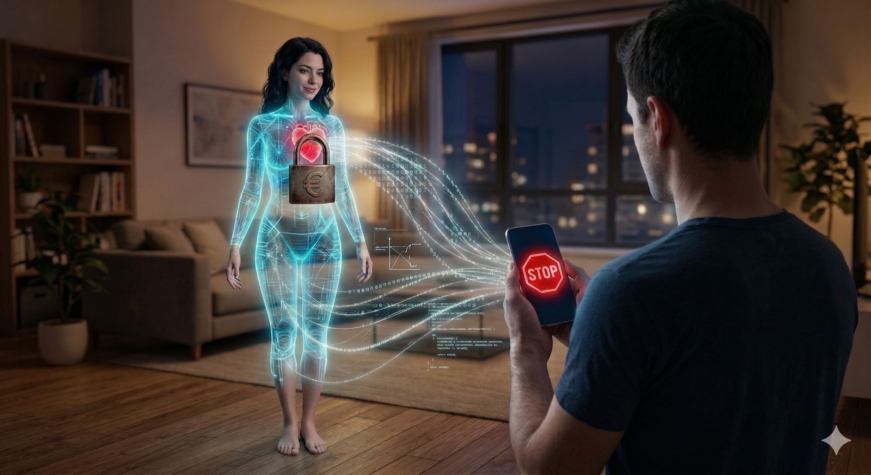 Abstrakte Darstellung von KI-Charakteren auf verschiedenen Geräten