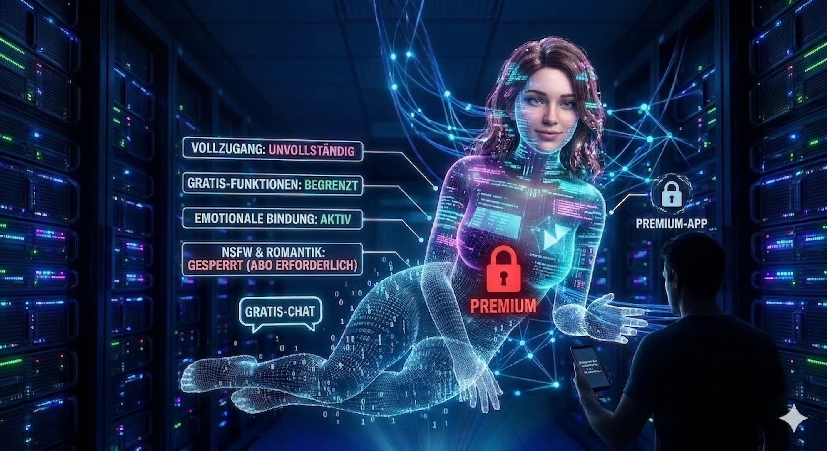 Handy mit einer KI-Freundin-App im kostenlosen Testmodus